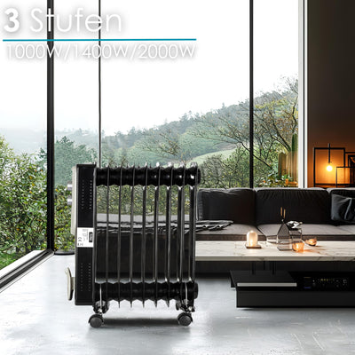 Öl Radiator 9 Rippen | 2000 Watt | 3 Stufen | Energiesparend | Ölradiator | Radiator Heizung | Heater | Heizgerät | Paneelheizkörper | Elektroheizung | Öl-Radiator | Heizkörper | Mini Heizung