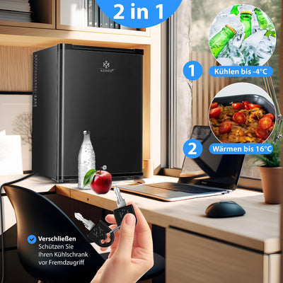 KESSER® Minikühlschrank mit Schloss, Minibar 40 Liter Nutzinhalt, Leise 22db, Abschließbar, Schlafzimmer, Wechselbarer Türanschlag, ca. 4°-16°C Höhe 57cm, Innenbeleuchtung Tisch-Kühlschrank Schwarz