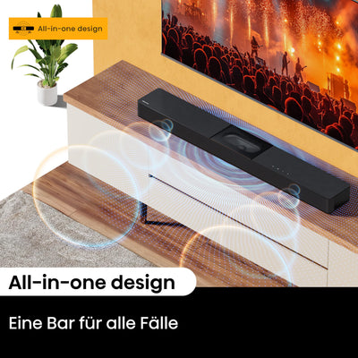 Hisense HS2000 2.1 Kanal Soundbar mit integriertem Subwoofer, 240W, Dolby Audio, Bluetooth, HDMI ARC/Optical/AUX/USB, Schwarz