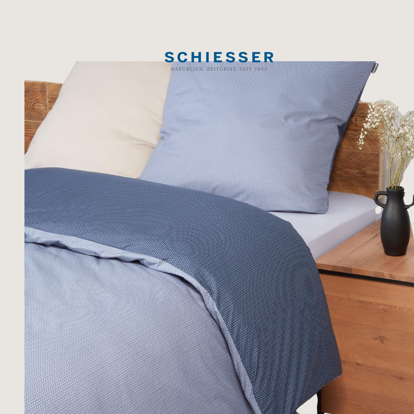 Schiesser Bettwäscheset Silva | 2-teilig | Strickoptik | Renforcé | 100% Baumwolle | Oeko-Tex Zertifiziert | Reißverschluss | 135x200cm + 80x80cm | Blau