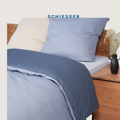 Schiesser Bettwäscheset Silva | 2-teilig | Strickoptik | Renforcé | 100% Baumwolle | Oeko-Tex Zertifiziert | Reißverschluss | 135x200cm + 80x80cm | Blau