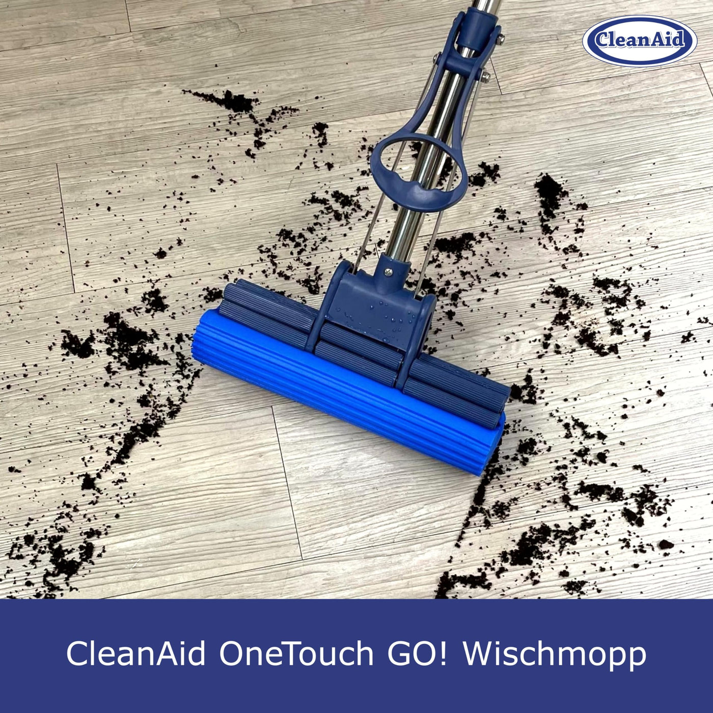 CleanAid OneTouch GO! Wischmopp, Bodenwischer, Wringmopp, Wischer mit Auswringfunktion - besonders saugstark - mit PVA Schwamm und Segmentstiel aus Edelstahl