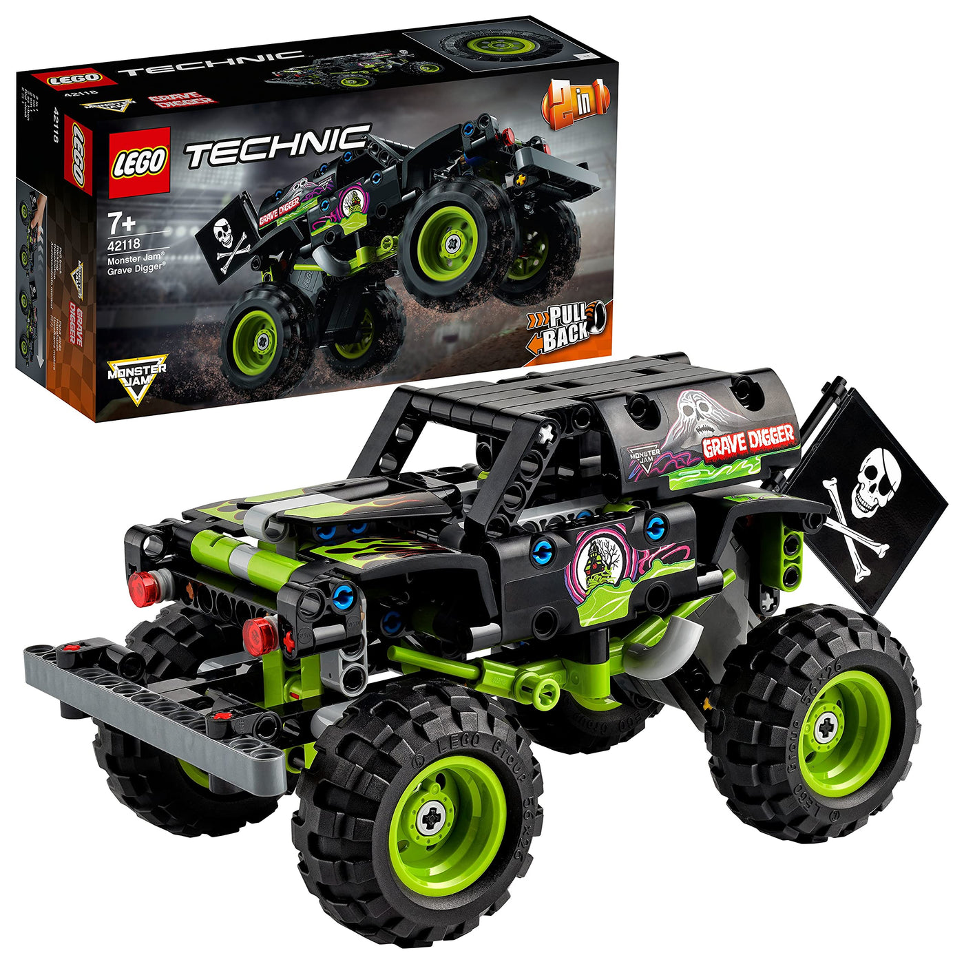 LEGO 42118 Technic Monster Jam Grave Digger Truck, Gelände-Buggy, 2in1 Auto-Set, Spielzeugauto mit Rückziehmotor, Geschenk für Kinder, Jungen und Mädchen ab 7 Jahren