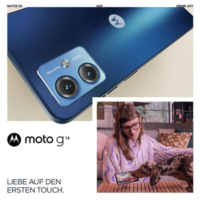 Motorola Mobility moto g14 Smartphone (6,5"-FHD+-Display, 50-MP-Kamera, 4/128 GB, 5000 mAh, Android 13) Sky Blue, inkl. Schutzcover [Exklusiv bei Amazon]