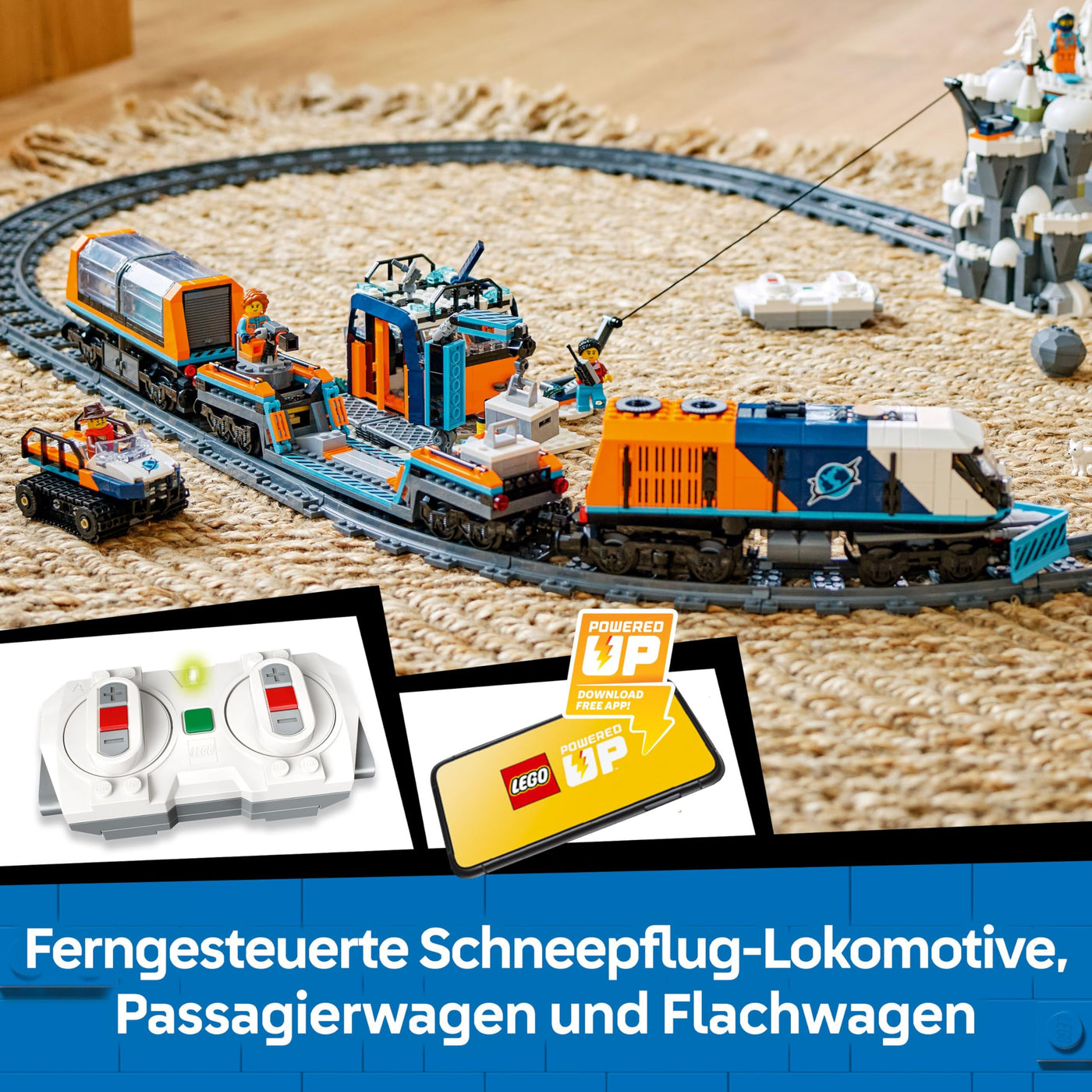 LEGO City Trains Arktis-Polarexpress - Spielzeug mit ferngesteuertem Zug - Schneepflug, 22 Gleissegmente, 6 Minifiguren & Felssturz-Funktion – Geschenk für Jungen & Mädchen ab 7 Jahren - 60470