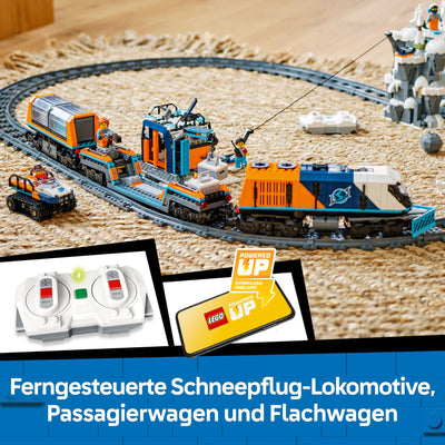 LEGO City Trains Arktis-Polarexpress - Spielzeug mit ferngesteuertem Zug - Schneepflug, 22 Gleissegmente, 6 Minifiguren & Felssturz-Funktion – Geschenk für Jungen & Mädchen ab 7 Jahren - 60470
