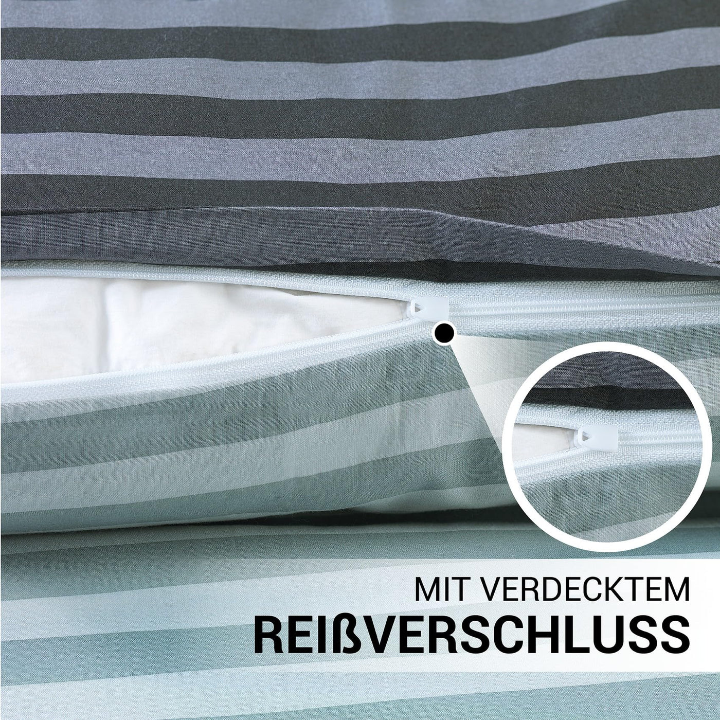 MALIKA Bettwäsche 135x200 Baumwolle, 2-teiliges Set, Streifenmuster, Wende Bettbezug 135 x 200 cm, Kissenbezug 80x80 cm, Renforcé, atmungsaktiv, maschinenwaschbar, Grau