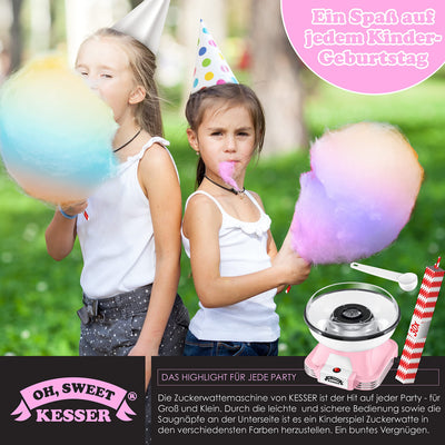 KESSER® Zuckerwattemaschine Set für Dein zuhause - Mit 30x Zuckerwatte Stäbchen & Messlöffel - Retro Cotton Candy Maschine - Zuckerwatte Maschine Mit Zubehör - Höhe 22 cm - 500 W Rosa Weiß