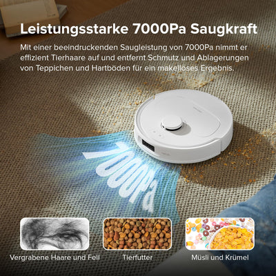 roborock Qrevo S Saugroboter mit Wischfunktion, 7000 Pa HyperForce® Reinigungsleistung, 45 dB(A) leises Trocknen, PreciSense® LiDAR Navigation, zusätzlich 2 Wischmops, Roboterstaubsauger-Set(Weiß)