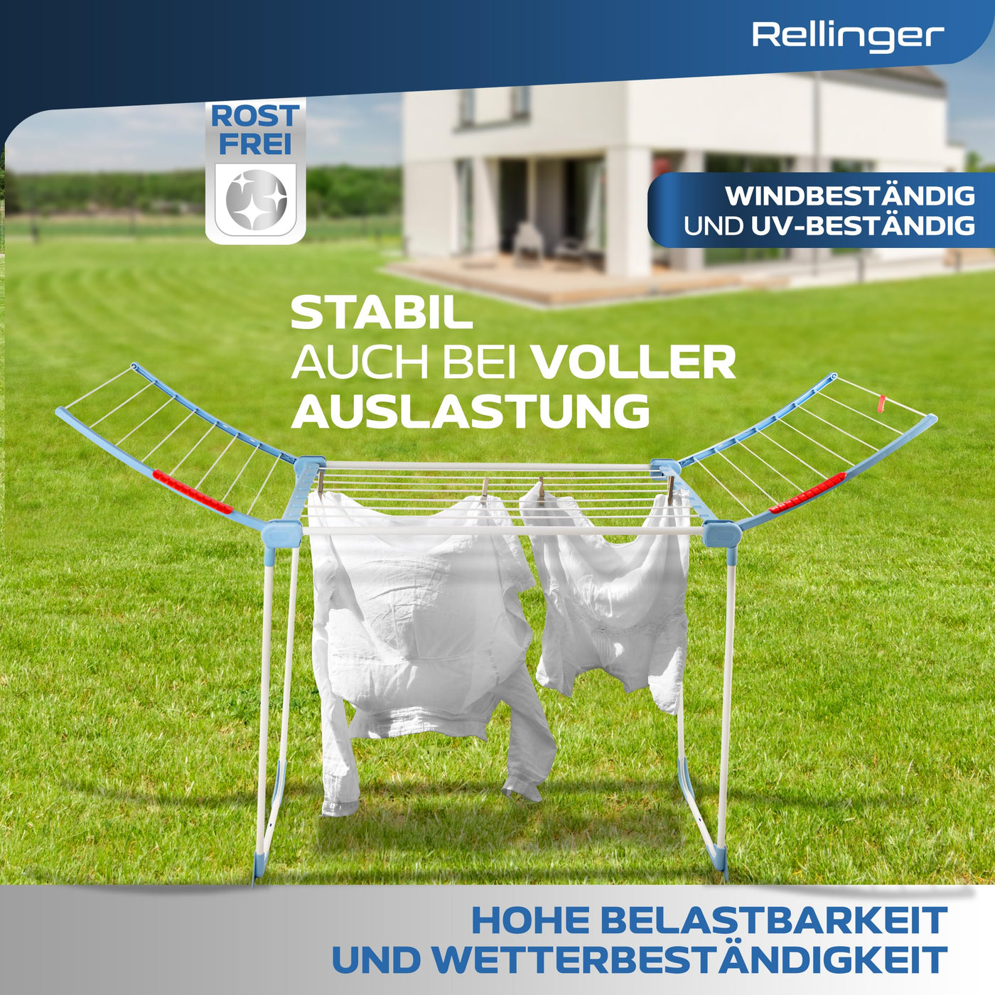 RELLINGER® Wäscheständer [18M TROCKENLÄNGE] - Premium Wäschetrockner Ständer - Faltbarer Wäscheständer XXL - Standtrockner rutschfest - Wäscheständer Balkon - Clothes Drying Rack - Laundry Rack