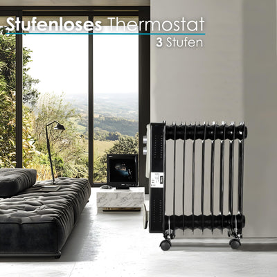 Öl Radiator 9 Rippen | 2000 Watt | 3 Stufen | Energiesparend | Ölradiator | Radiator Heizung | Heater | Heizgerät | Paneelheizkörper | Elektroheizung | Öl-Radiator | Heizkörper | Mini Heizung