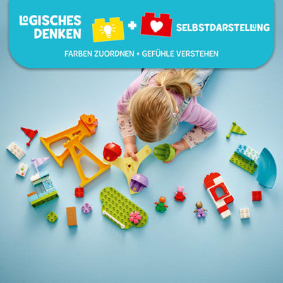LEGO DUPLO Peppa Wutz Jahrmarkt - Montessori Spielzeug - Motorikspielzeug für Kinder ab 2 Jahren - Vorschule Spiele mit Riesenrad, Rutsche & 3 Figuren inkl. Mollie Mieze & Klausi Kläff 10453