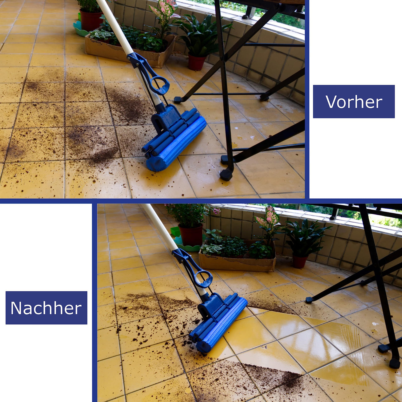 CleanAid OneTouch Easy Wischmopp, Bodenwischer, Wischer - besonders saugstark - PVA Schwamm und Teleskopstiel - Wischmopp mit Auswringfunktion, Tierhaarentferner, Schwamm, Bodenreinigung