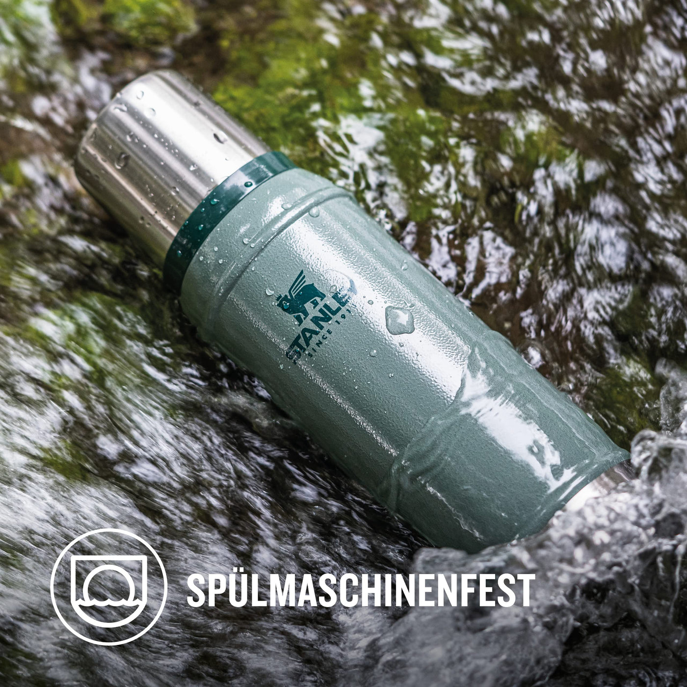 Stanley Classic Legendary Thermosflasche 473 ml - Thermos Hält 15 Stunden Heiß oder Kalt - Edelstahl Thermoskanne - BPA-Frei - Spülmaschinenfest - Hammertone Green