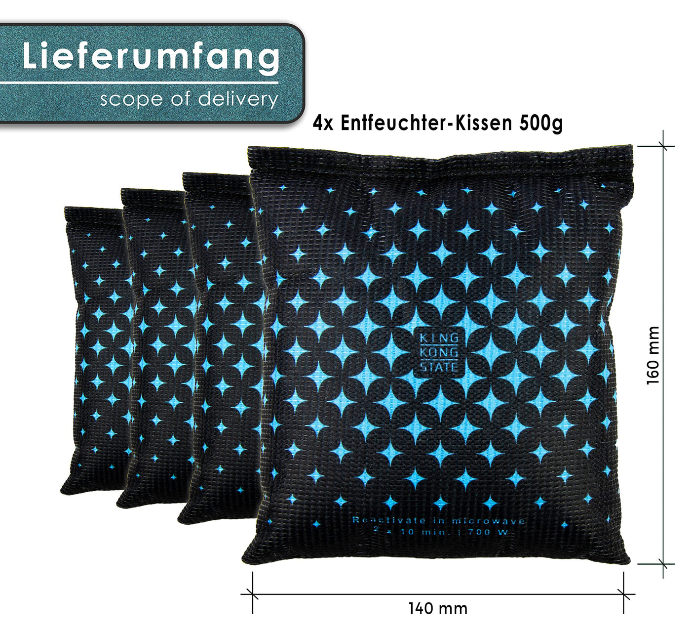 King Kong State Luftentfeuchter für Autos - 2x 500g Entfeuchter-Kissen für beschlagene Autoscheiben - mit wiederverwendbarer Antibeschlag-Füllung