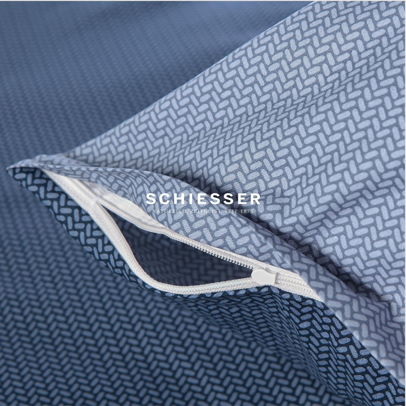 Schiesser Bettwäscheset Silva | 2-teilig | Strickoptik | Renforcé | 100% Baumwolle | Oeko-Tex Zertifiziert | Reißverschluss | 135x200cm + 80x80cm | Blau