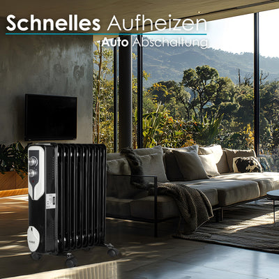 Öl Radiator 9 Rippen | 2000 Watt | 3 Stufen | Energiesparend | Ölradiator | Radiator Heizung | Heater | Heizgerät | Paneelheizkörper | Elektroheizung | Öl-Radiator | Heizkörper | Mini Heizung