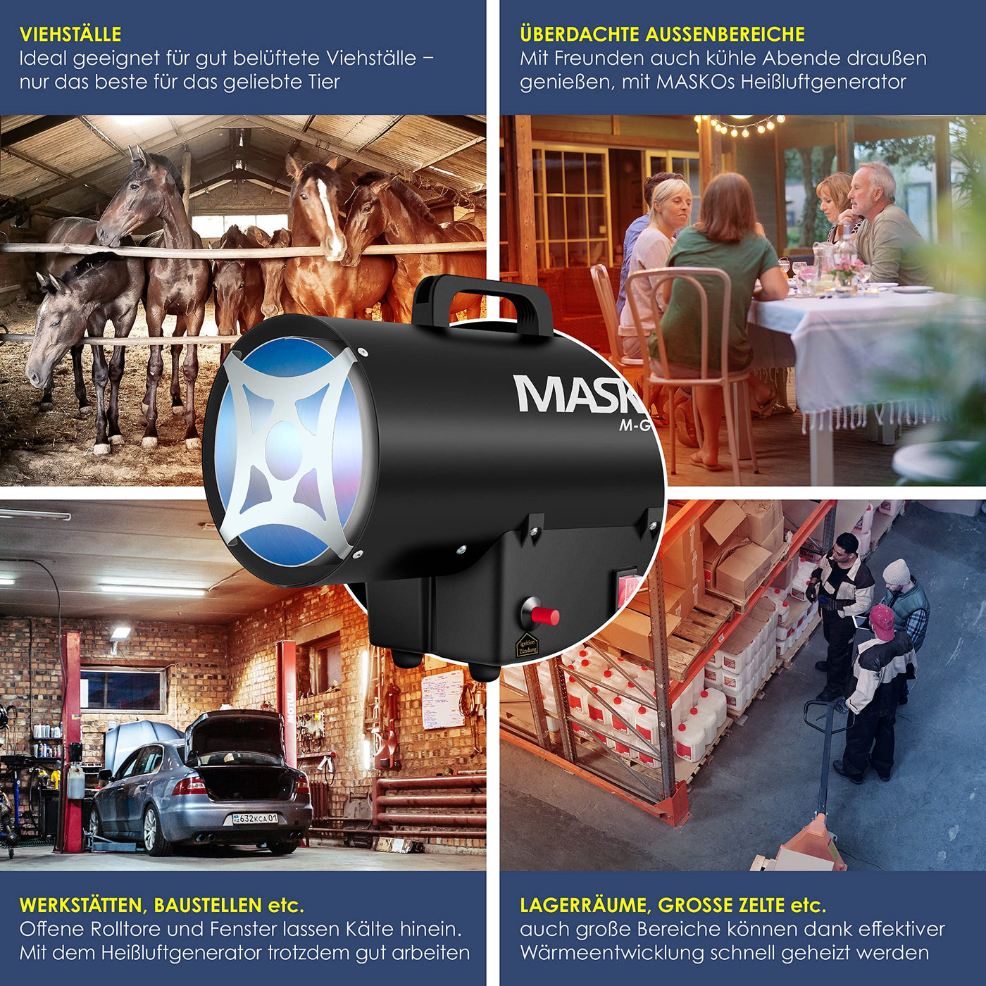 Masko® Gasheizgebläse Gasheizer Heizkanone Gasheizstrahler 15 KW Bauheizer Gas Heizgerät heizstrahler Heißluftgenerator inkl. Gasschlauch & Druckminderer Heizgebläse für handelsübliche Gasflaschen