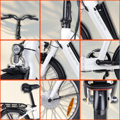 SAXONETTE E Bike Klapprad 20 Zoll mit Rücktrittbremse und nabenschaltung, E Fahrrad Herren mit 36V 11.4Ah 410Wh Akku, 80KM Lange Range, Elektrofahrrad Pedelec 25 km/h für Herren Damen