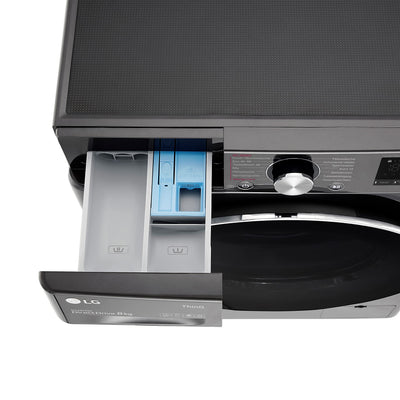 LG F4WV708P2BA, Klasse A, Frontlader-Waschmaschine 8 kg, Wi-Fi, AI Direct Drive, Tiefenreinigung mit Dampf, TurboWash 360°, TRIPLE A, Außentür aus gehärtetem Glas, 60x62x85 cm ꟷ Metallic Black Steel
