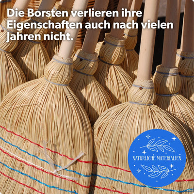 KADAX Reisstrohbesen, Reisigbesen, Besen mit langem Stiel aus Holz, funktionaler Strohbesen, Besen aus Sorgogras, Hexenbesen, Hofbesen aus Reisstroh (L: 140 cm)