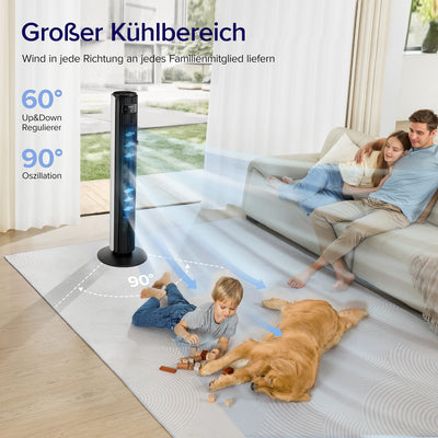 Levoit Turmventilator für Schlafzimmer, 7,5m/s starker 23W energiesparender Ventilator, 25dB sehr leiser Säulenventilator mit Fernbedienung, 12 Geschwindigkeiten 4 Modi, Weiß