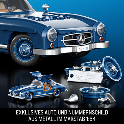 Mattel Brick Shop Hot Wheels Premium Serie Bauset, Mercedes-Benz 300 SL mit 1600 Teilen, realistischen Details und Metallteilen, für Sammler, HWW25, [Mehrfarbig]