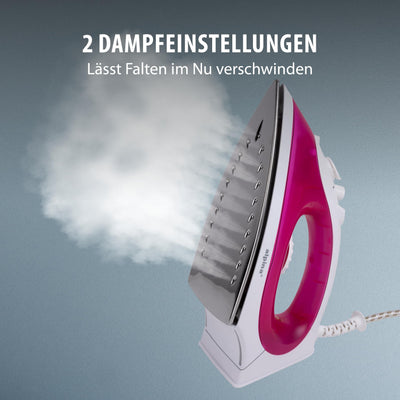 alpina Dampfbügeleisen - Dampfglätter 2000W - Bügeleisen mit Dampf- und Wassersprühfunktion - Einstellbare Temperatur und Wassertank 120ml - Edelstahlsohle - Rosa/Weiß