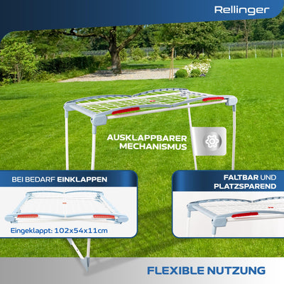 RELLINGER® Wäscheständer [18M TROCKENLÄNGE] - Premium Wäschetrockner Ständer - Faltbarer Wäscheständer XXL - Standtrockner rutschfest - Wäscheständer Balkon - Clothes Drying Rack - Laundry Rack