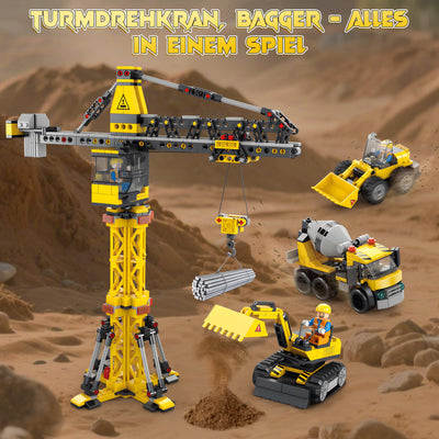 Charmofun Techink Kran Bauspielzeugsets, 854 Teile Klemmbausteine Technik ab 6-12 Jahre für Jungen, LKW-Kran&Turmkran, Variable 7 Technik Modellen, STEM Spielzeug Geschenke für Kinder