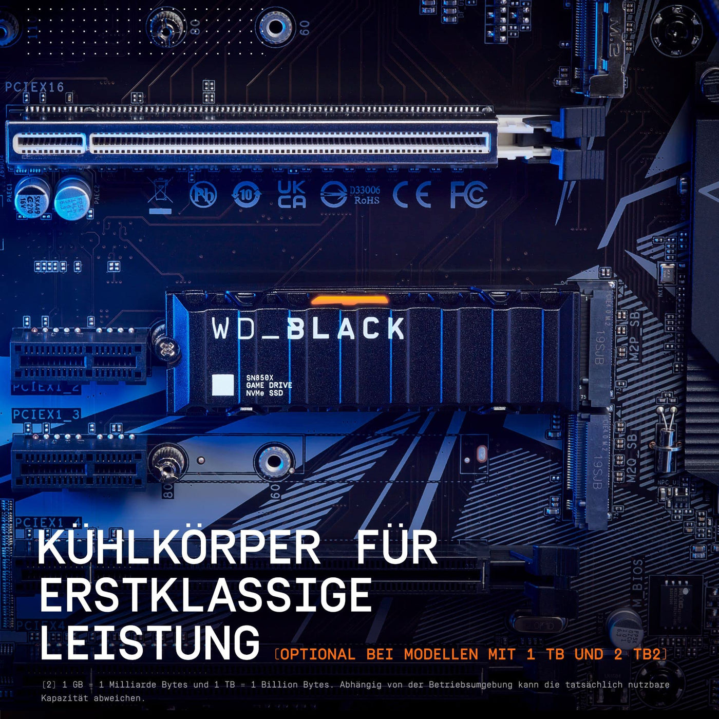WD_BLACK SN850X NVMe SSD mit Heatsink 2 TB interne SSD (Gaming Speicher, PCIe Gen4-Technologie, Lesen 7.300 MB/s, Schreiben 6.600 MB/s) Schwarz