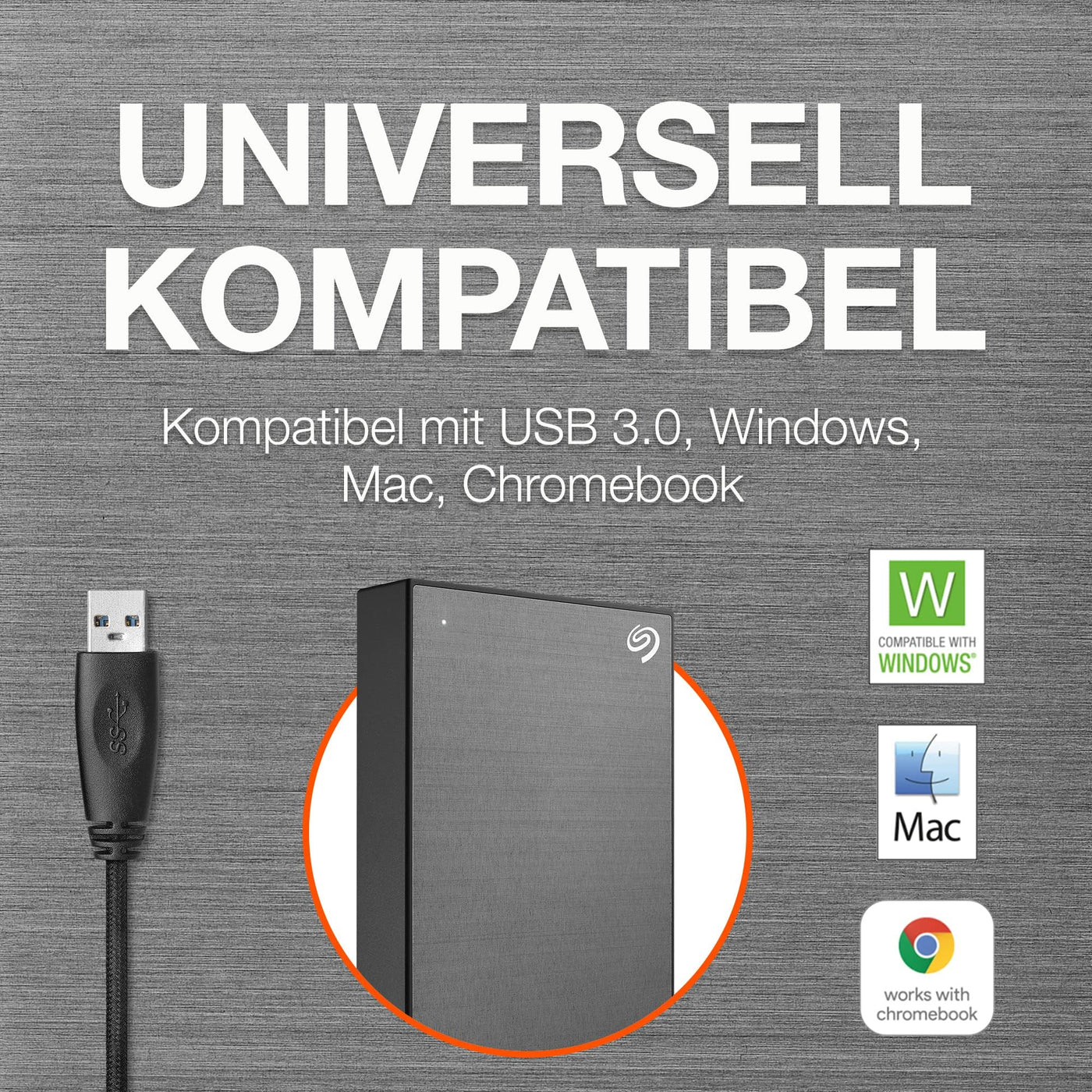 Seagate One Touch 5TB tragbare externe Festplatte, Hardwareverschlüsselung mit Kennwortzugriff, PC, Notebook & Mac, USB 3.0, Space Gray, inkl. 2 Jahre Rescue Service, Modellnr.: STKZ5000404