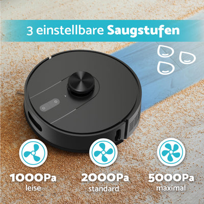 aeco VacuBot X5 PLUS Saug/Wischroboter & Absaugstation 5000Pa Saugkraft/LDS Navigation/120m²Saug- & 100m²Wischbereich/160min Akkulaufzeit/18mm Hindernisüberwindung/Infrarot Fernbedienung/App-Steuerung