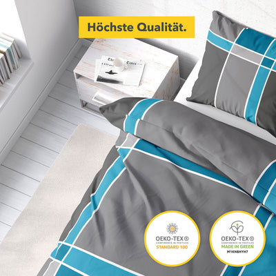 Träumschön Biber Bettwäsche 135x200 2tlg - Bettwäsche-Set im Karo Design - Biber Bettwäsche 135x200 cm & Kissen 80x80 - Kuschelige Bettwäsche