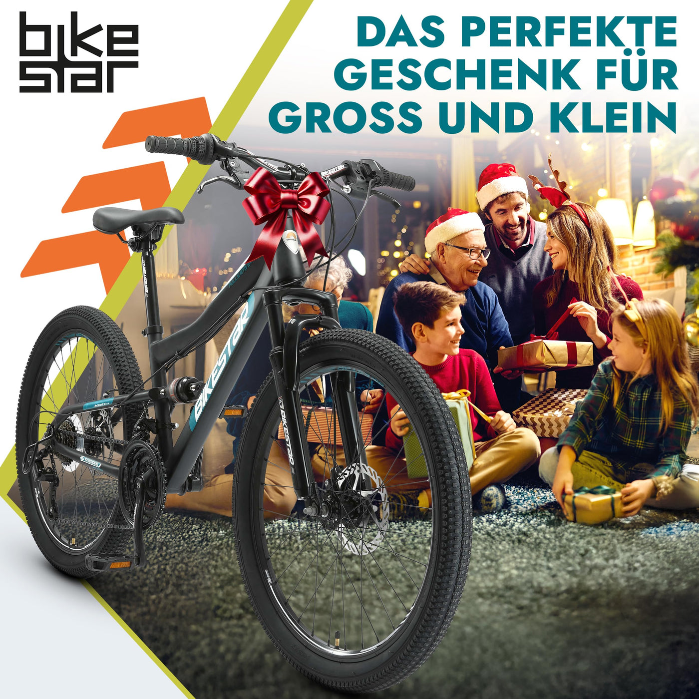 BIKESTAR Kinder Fahrrad Fully Mountainbike 21 Gang Shimano, Scheibenbremse ab 8 Jahre | 24 Zoll Kinderrad MTB | Schwarz