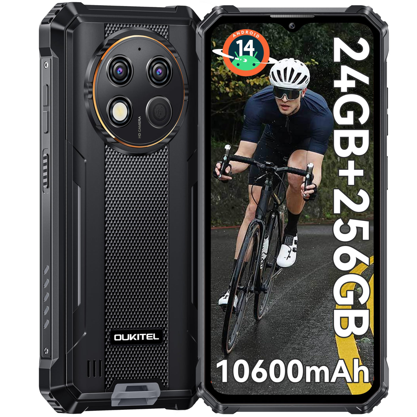 OUKITEL G1 Outdoor Handy Android 14-10600mAh 24GB+256GB Outdoor Smartphone Ohne Vertrag 6,52 Zoll 48MP+5MP Kamera baustellenhandy Dual SIM IP68/NFC/OTG/GPS/Face ID