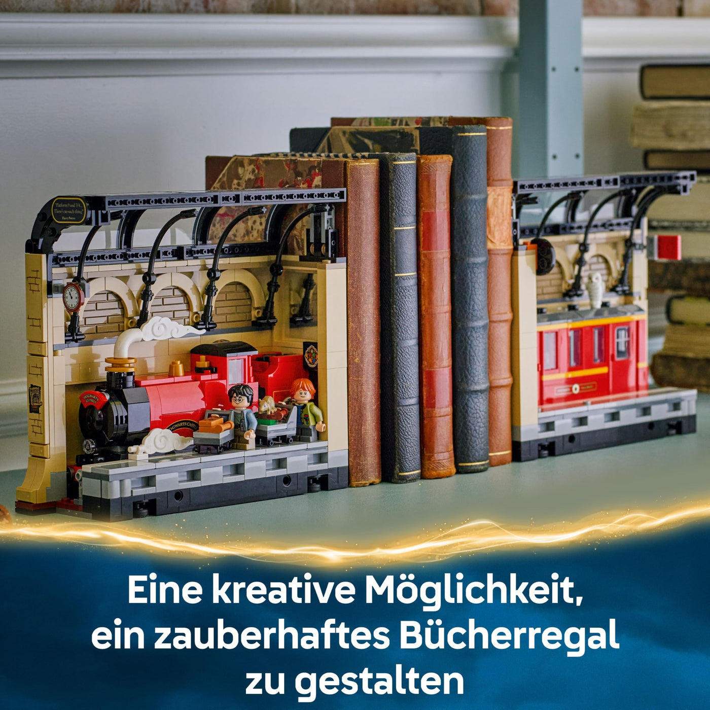 LEGO Harry Potter Buchstütze: Hogwarts Express - Set mit Spielzeug Zug, 2 Minifiguren inkl. Ron Weasley, Hedwig und Krätze - Wizarding World Geschenk für Jungen, Mädchen & Fans ab 10 Jahren - 76450