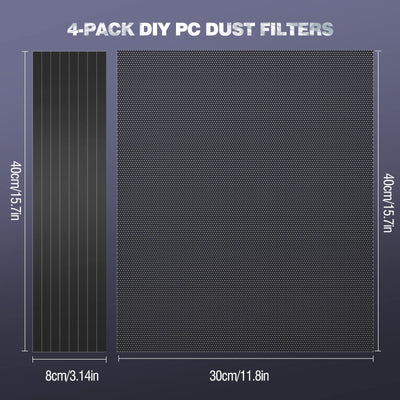 MoKo [4 Stück] 400 x 300 mm DIY PC Kühler Staub Mesh Filter, PVC Staubnetzfilter PC Gehäuse Staubschutzgitter mit Magnetrahmen, PC Kühlerfilter Staubdicht Staubschutzabdeckung Computer Lüftergitter