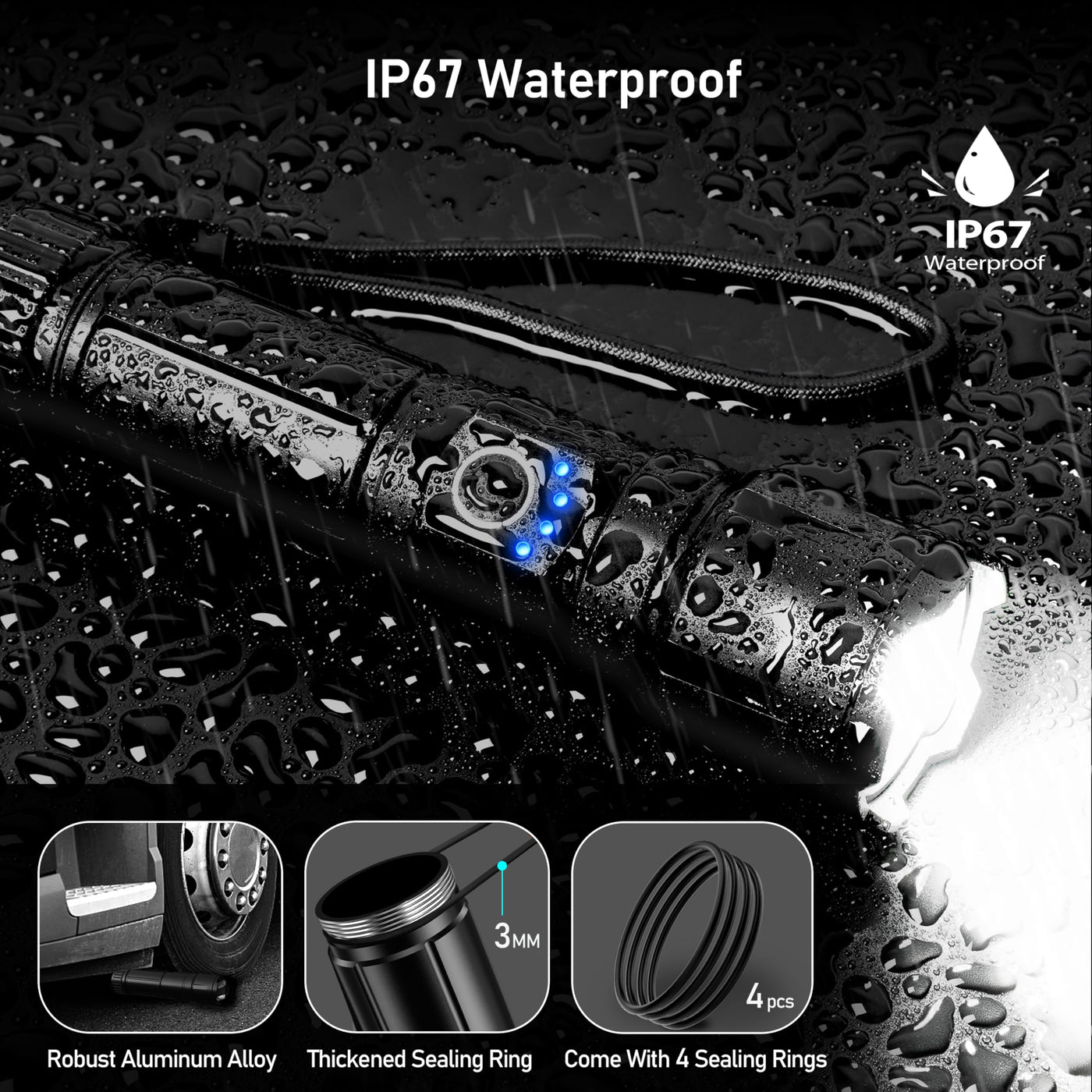 Blukar Taschenlampe LED Aufladbar, 500000 Lumen Extrem Hell Zoombare Taktische Taschenlampen Starke mit 5 Lichtmodi, IP67 Wasserdichte Flashlight Torch für Camping, Wandern, Outdoor, Angeln, Notfäll