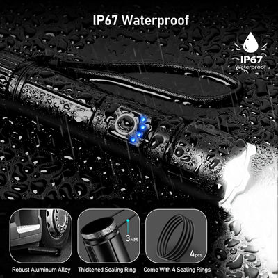Blukar Taschenlampe LED Aufladbar, 500000 Lumen Extrem Hell Zoombare Taktische Taschenlampen Starke mit 5 Lichtmodi, IP67 Wasserdichte Flashlight Torch für Camping, Wandern, Outdoor, Angeln, Notfäll