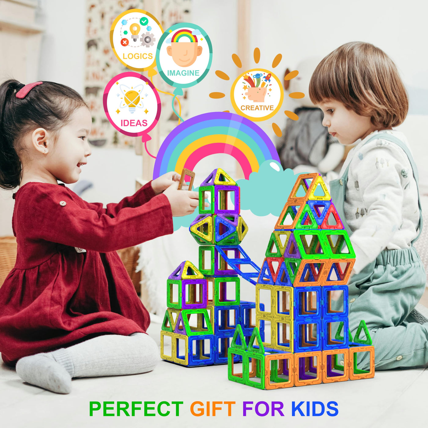 Desire Deluxe Magnetische Bausteine 94PC Konstruktion Bauen Blöcke Set Montessori Spielzeug Teilen für Kinder ab 2 3 4 5 6 7 8 Alter Jahren, Lernspielzeug für Mädchen Jungen Pädagogisches Geschenk