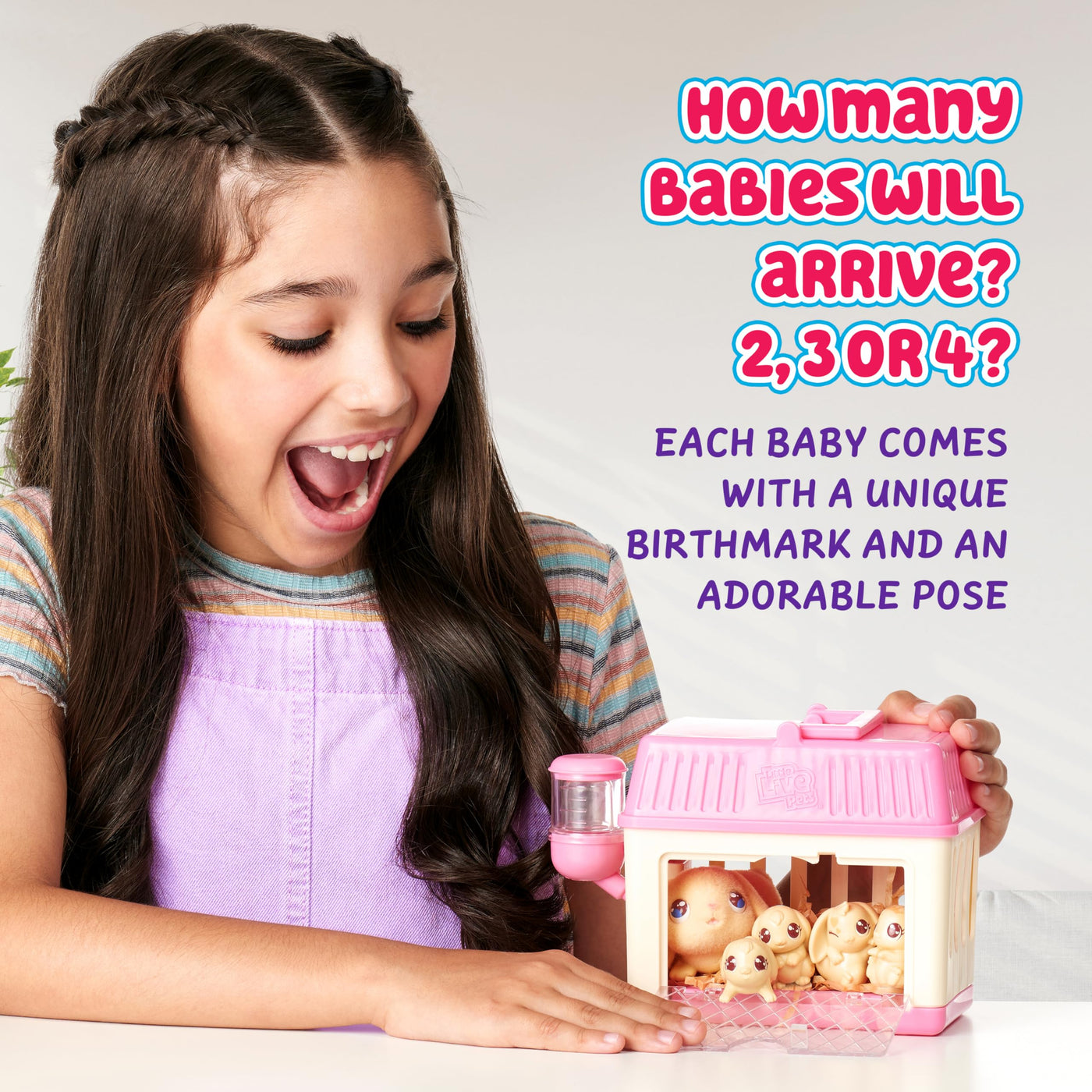 Little Live Pets Mama Surprise Mini Hasen-Spielset Lil' Bunny; die Hasen-Mama bekommt 2,3 oder 4 Babys, Mama Surprise im Miniformat, wiederholbares Spielemuster