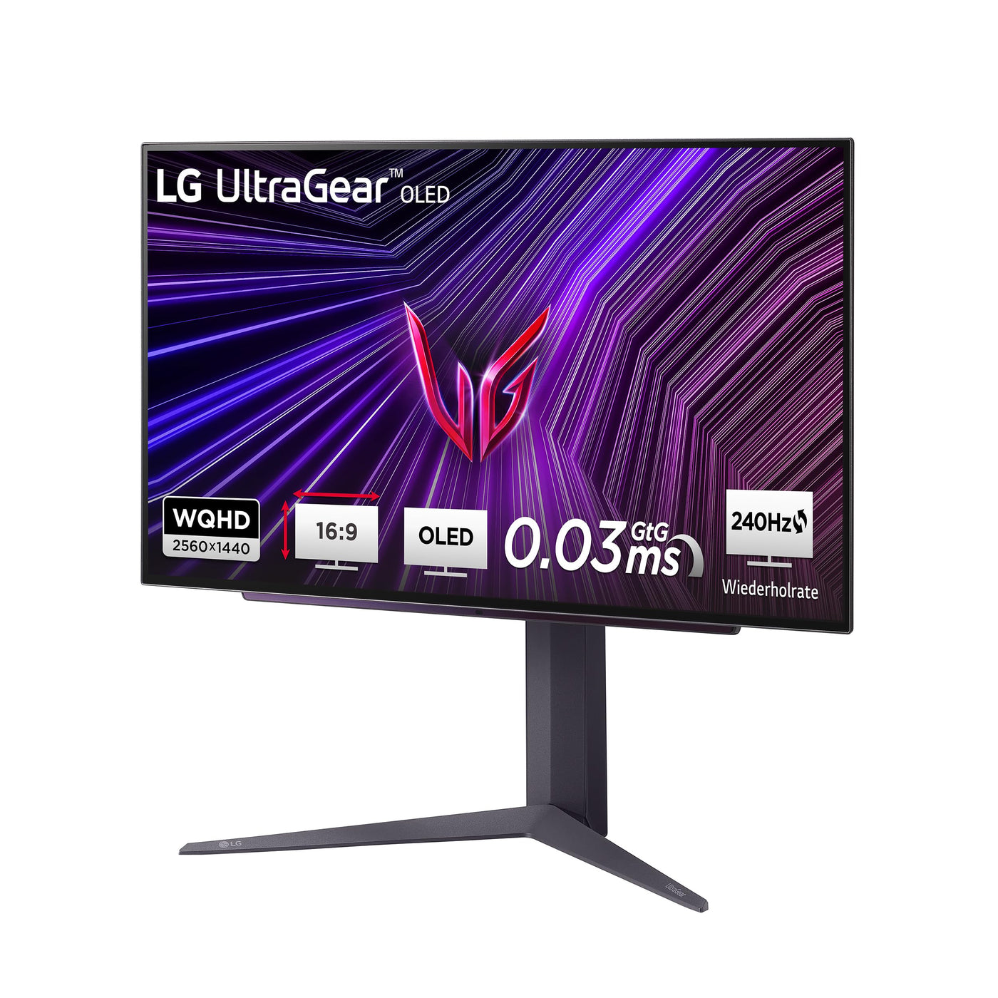 LG Electronics 27GS93QE-B.AEU UltraGear™ OLED Gaming Monitor 27", 2560 x 1440, 16:9, 0,03 ms GtG, 240 Hz, HDR10, DisplayHDR™400 TRUE BLACK, DCI-P3 98,5%, NVIDIA G-Sync™, AMD FreeSync™ - Schwarz