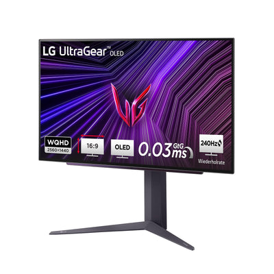 LG Electronics 27GS93QE-B.AEU UltraGear™ OLED Gaming Monitor 27", 2560 x 1440, 16:9, 0,03 ms GtG, 240 Hz, HDR10, DisplayHDR™400 TRUE BLACK, DCI-P3 98,5%, NVIDIA G-Sync™, AMD FreeSync™ - Schwarz