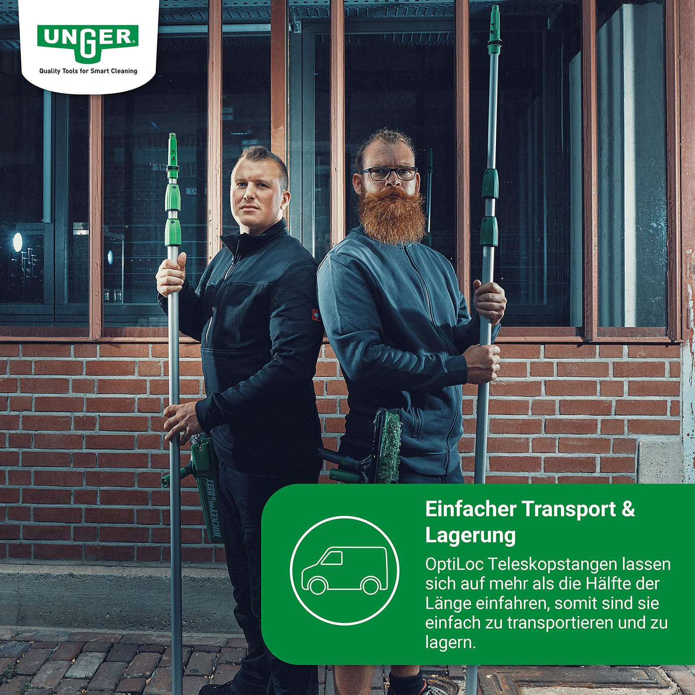 UNGER OptiLoc Teleskopstange 4,50 cm (kompatibel mit UNGER Fensterreinigungswerkzeugen, ergonomischer Griff, Anti-Rutsch-Endkappe, 2-Komponenten Drehverschluss) ED450