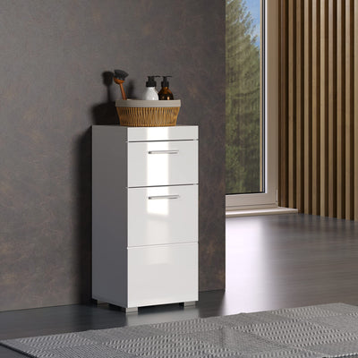 trendteam smart living - Amanda - Kommode - Weiß Hochglanz - Standschrank - (BxHxT) 37 x 79 x 31 cm - Badschrank mit 1 Tür und 1 Schublade - silberfarbene Griffe - universal einsetzbar