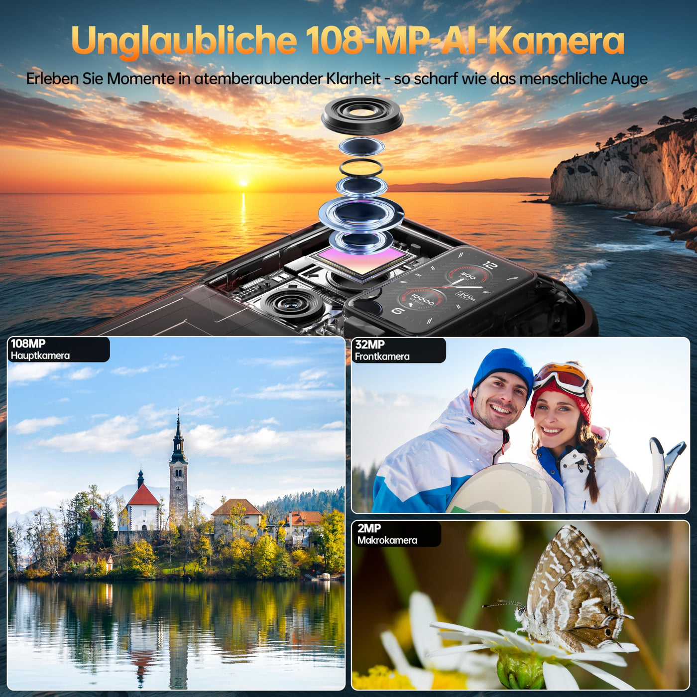 OUKITEL WP300 5G Android 15 Outdoor Handy - 36GB+512GB 16000mAh/45W 108MP+32MP Kamera Outdoor Smartphone 6,8 Zoll FHD+ 120Hz baustellenhandy/Kopfhörer mit Display/370LM Taschenlampe/IP68/NFC/OTG/GPS