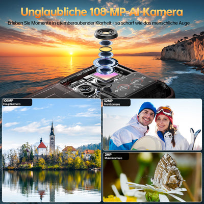 OUKITEL WP300 5G Android 15 Outdoor Handy - 36GB+512GB 16000mAh/45W 108MP+32MP Kamera Outdoor Smartphone 6,8 Zoll FHD+ 120Hz baustellenhandy/Kopfhörer mit Display/370LM Taschenlampe/IP68/NFC/OTG/GPS
