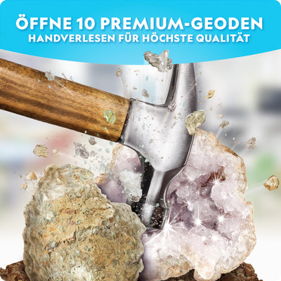 Blue Marble NATIONAL Geographic 10 Premium-Geoden zum Aufbrechen – Inkl. Schutzbrille & Ständer – Mint-Experimentierset, Geologie-Geschenk für Kinder