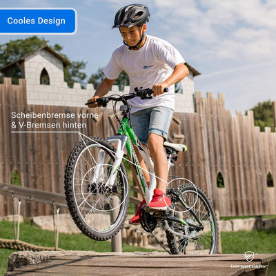 Bergsteiger Montreal 20, 24 Zoll Kinderfahrrad, geeignet für 6,7, 8, 9, 10, 11, 12, 13 Jahre, 18 Gang-Schaltung, Mountainbike mit Vollfederung, Jungen-Fahrrad, Mädchen-Fahrrad